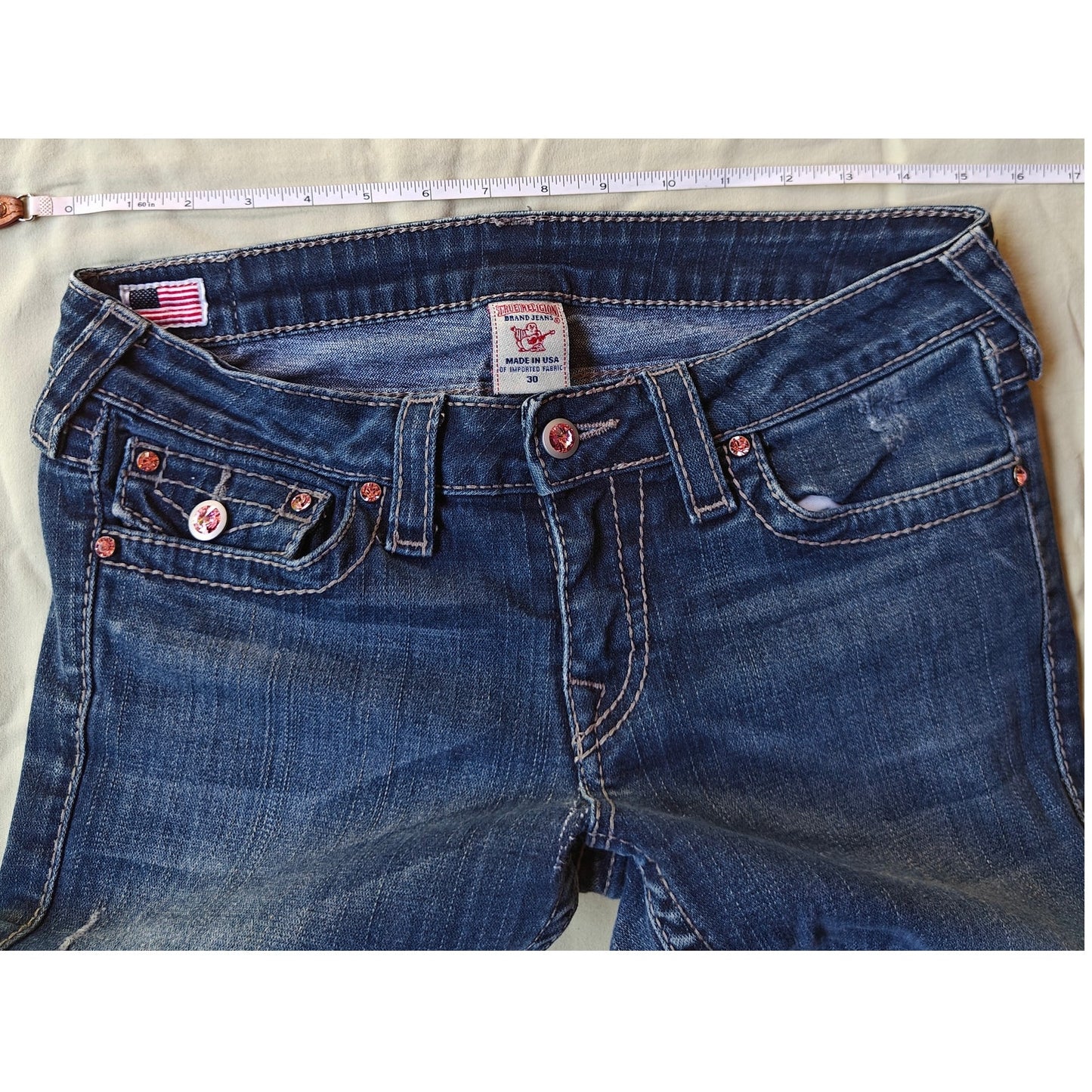 True Religion Made in USA Bootcut Jeans Women’s 30 Blue Thick Stitch