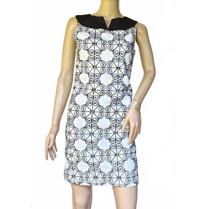 Adrianna Papell Black & White Geometric Sheath Dress, Contrast Collar