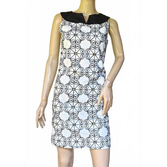 Adrianna Papell Black & White Geometric Sheath Dress, Contrast Collar