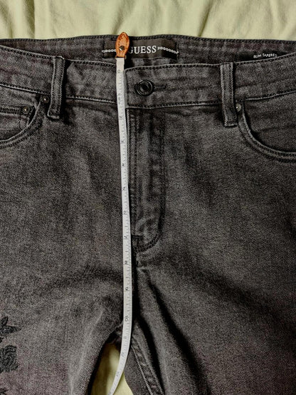 Guess Men's Slim Tapered Gray Embroidered Jeans - Size 36/32