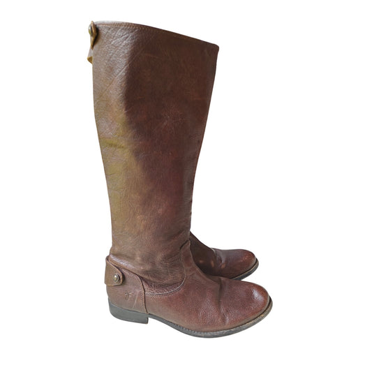 Frye Campus 14L Brown Leather Tall Boots Women’s Size 8B Iconic Pull-On Style