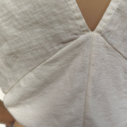ZARA Linen-Blend Plunge Crop Top Ivory Sleeveless Bustier Wrap Waist – Size S, Made in Portugal