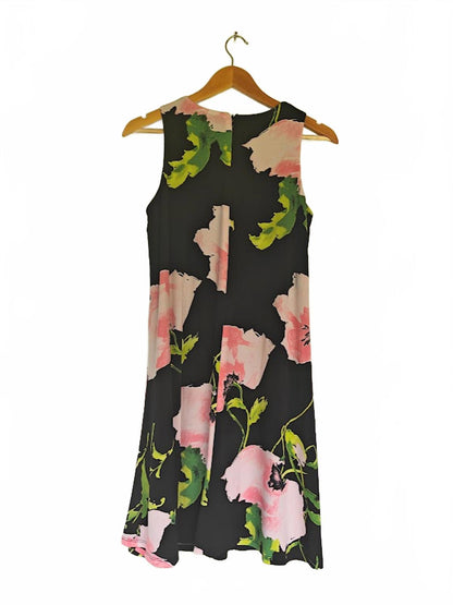Anne Klein Black Floral Sleeveless Shift Dress - Size 8