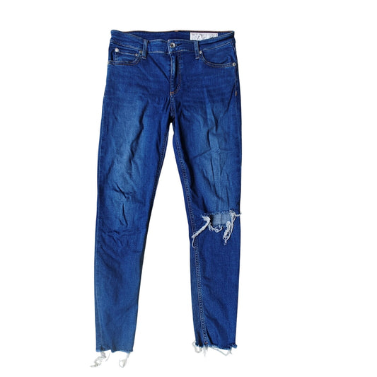 Rag & Bone High-Rise Ankle Skinny Jeans Distressed Blue Denim Women’s 28