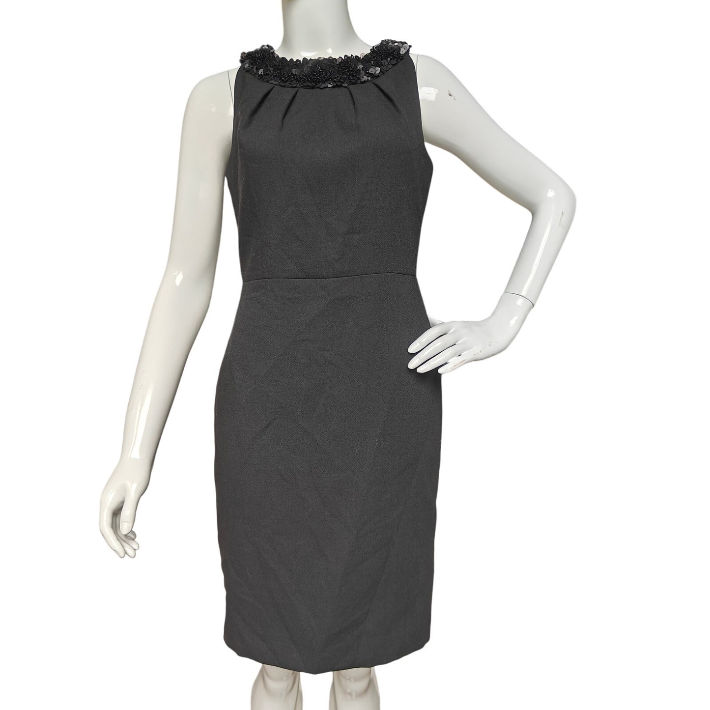 Talbots Petites 4P Black Embellished Neck Sheath Dress, Lined Cocktail