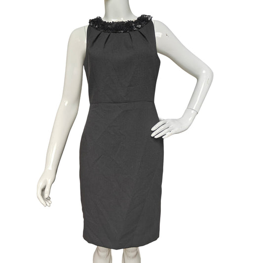 Talbots Petites 4P Black Embellished Neck Sheath Dress, Lined Cocktail