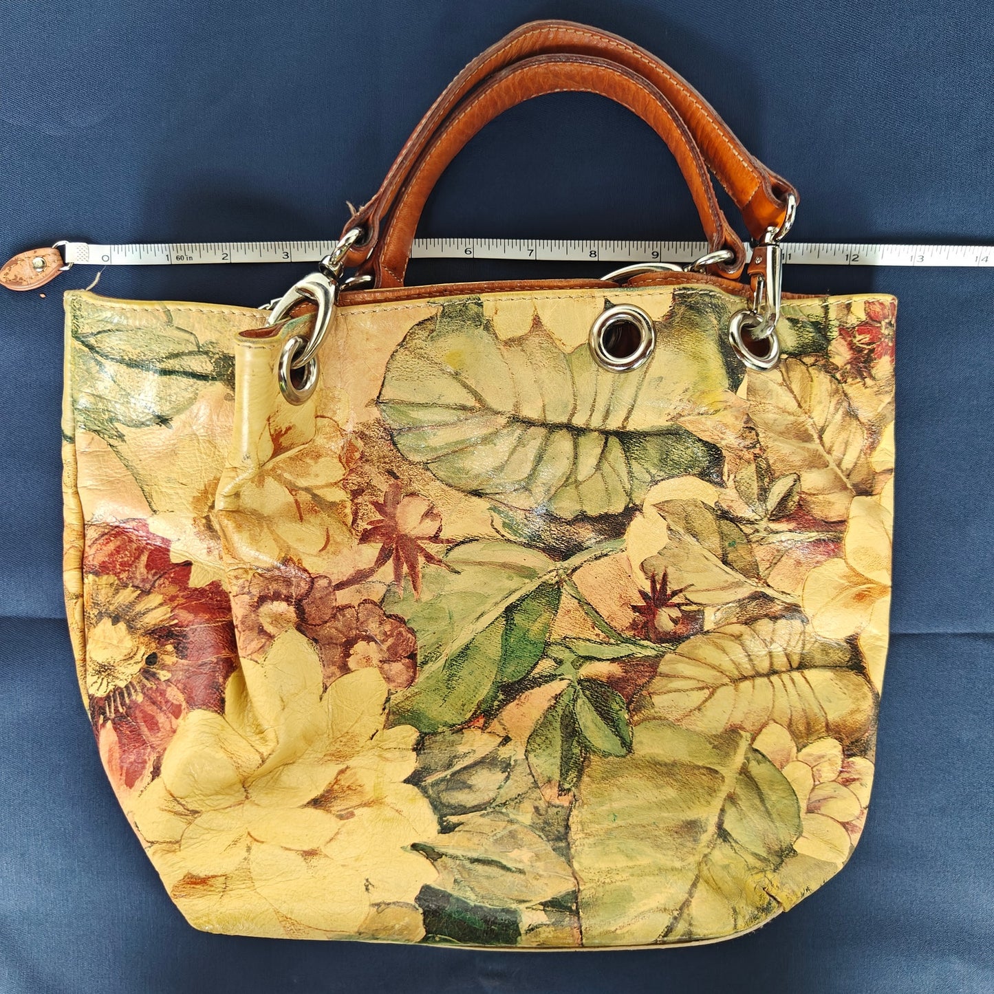 Maurizio Taiuti Made in Italy Floral-Print Leather Hobo Shoulder Bag – Yellow/Multi, Boho Slouchy Tote