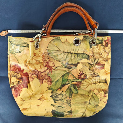 Maurizio Taiuti Made in Italy Floral-Print Leather Hobo Shoulder Bag – Yellow/Multi, Boho Slouchy Tote