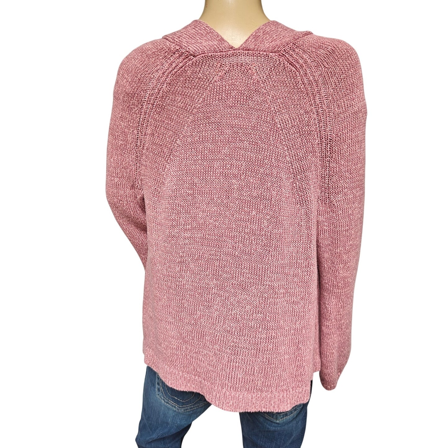 LOFT Open Front Cardigan Sweater L Dusty Rose Textured Knit Ramie Blend
