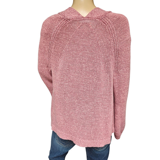 LOFT Open Front Cardigan Sweater L Dusty Rose Textured Knit Ramie Blend