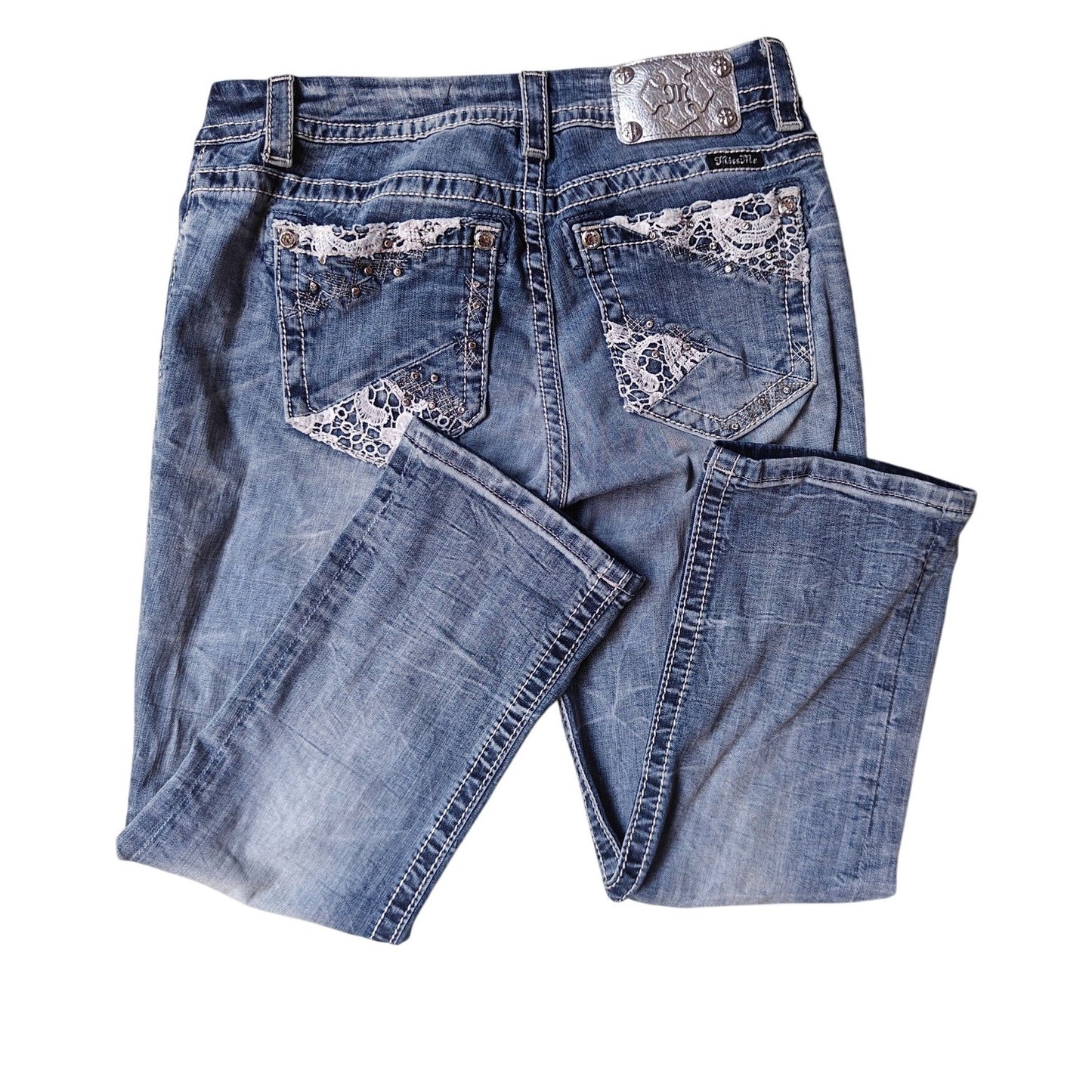 Miss Me Bootcut Jeans Size 28 Medium Wash Curvy Crop Embellished Denim