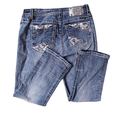 Miss Me Bootcut Jeans Size 28 Medium Wash Curvy Crop Embellished Denim