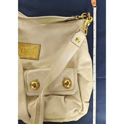 Coach Poppy Pocket Hobo 14681 – Ivory Leather Shoulder Bag, Gold Hardware, Double Front Pockets