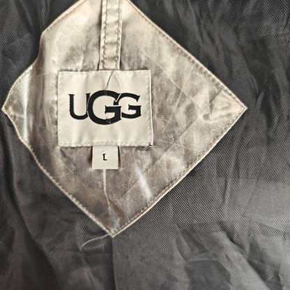 UGG Metallic Silver Puffer Jacket Coat Women’s L | High Neck, Drawcord Hem