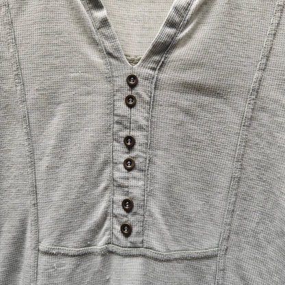 Jane & Delancey Gray Henley Top Roll-Tab Sleeves High-Low Hem Size M