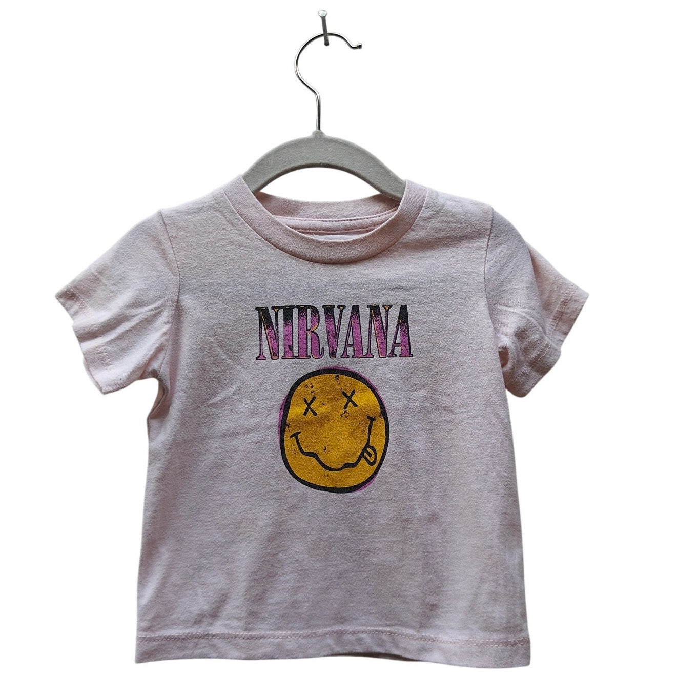Nirvana Smiley baby tee 12M pink graphic band T-shirt, licensed rock