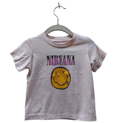Nirvana Smiley baby tee 12M pink graphic band T-shirt, licensed rock