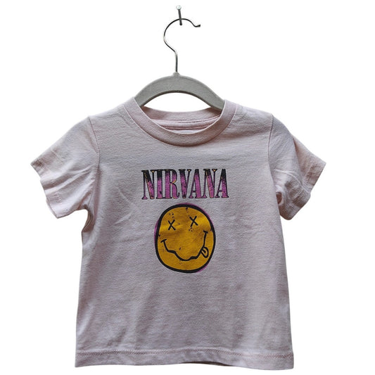 Nirvana Smiley baby tee 12M pink graphic band T-shirt, licensed rock