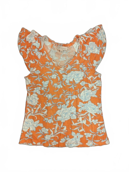 PRC Orange Floral Ruffle-Sleeve Blouse - Size S