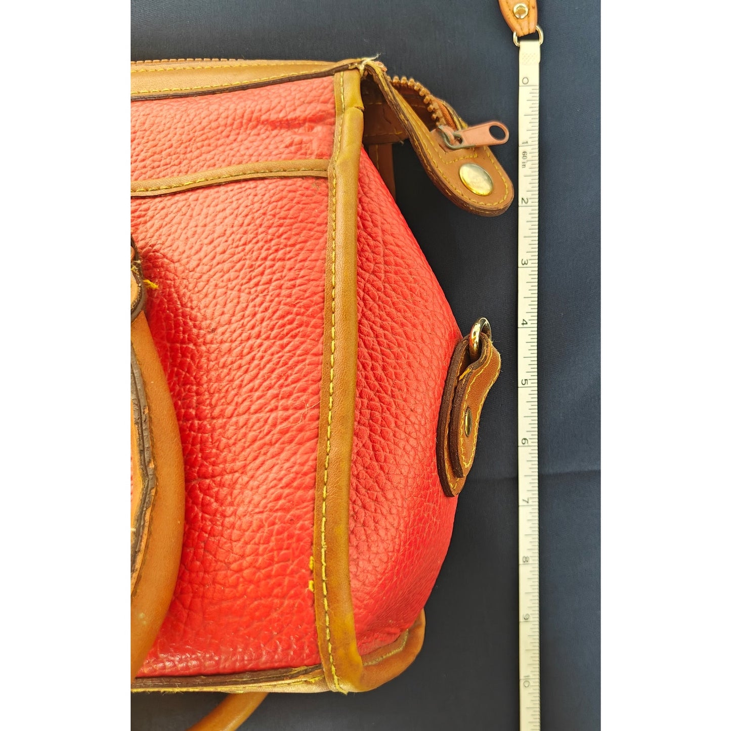 Dooney & Bourke All Weather Leather Satchel – Red Pebbled w/ British Tan Trim, Zip-Top, Vintage 80s/90s
