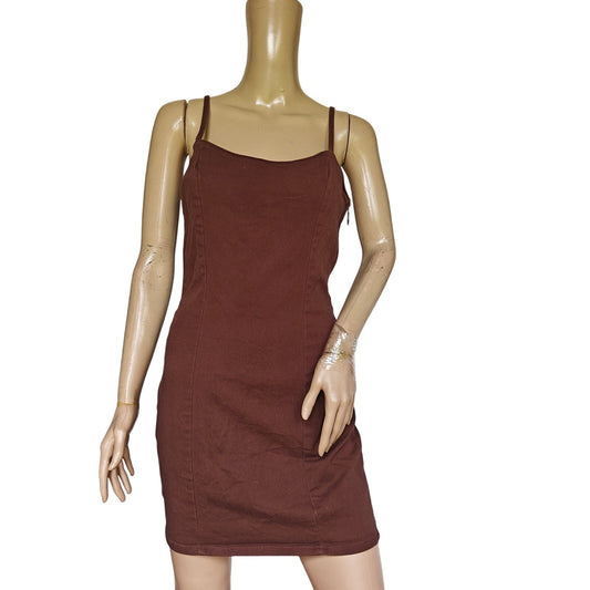 H&M Divided Brown Denim Bodycon Mini Dress Adjustable Straps Size S