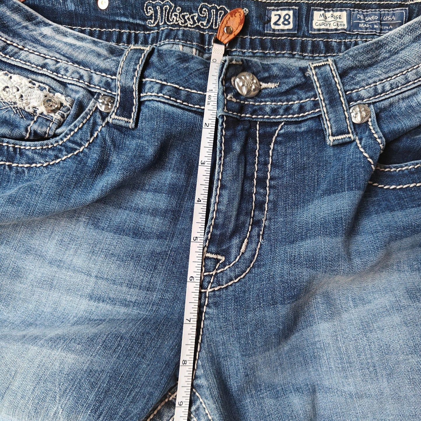 Miss Me Bootcut Jeans Size 28 Medium Wash Curvy Crop Embellished Denim