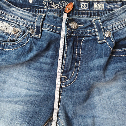 Miss Me Bootcut Jeans Size 28 Medium Wash Curvy Crop Embellished Denim