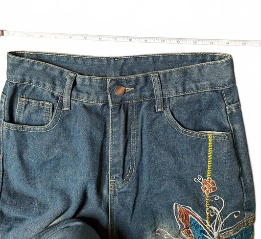 Butterfly Embroidered Bootcut Jeans – Size 28