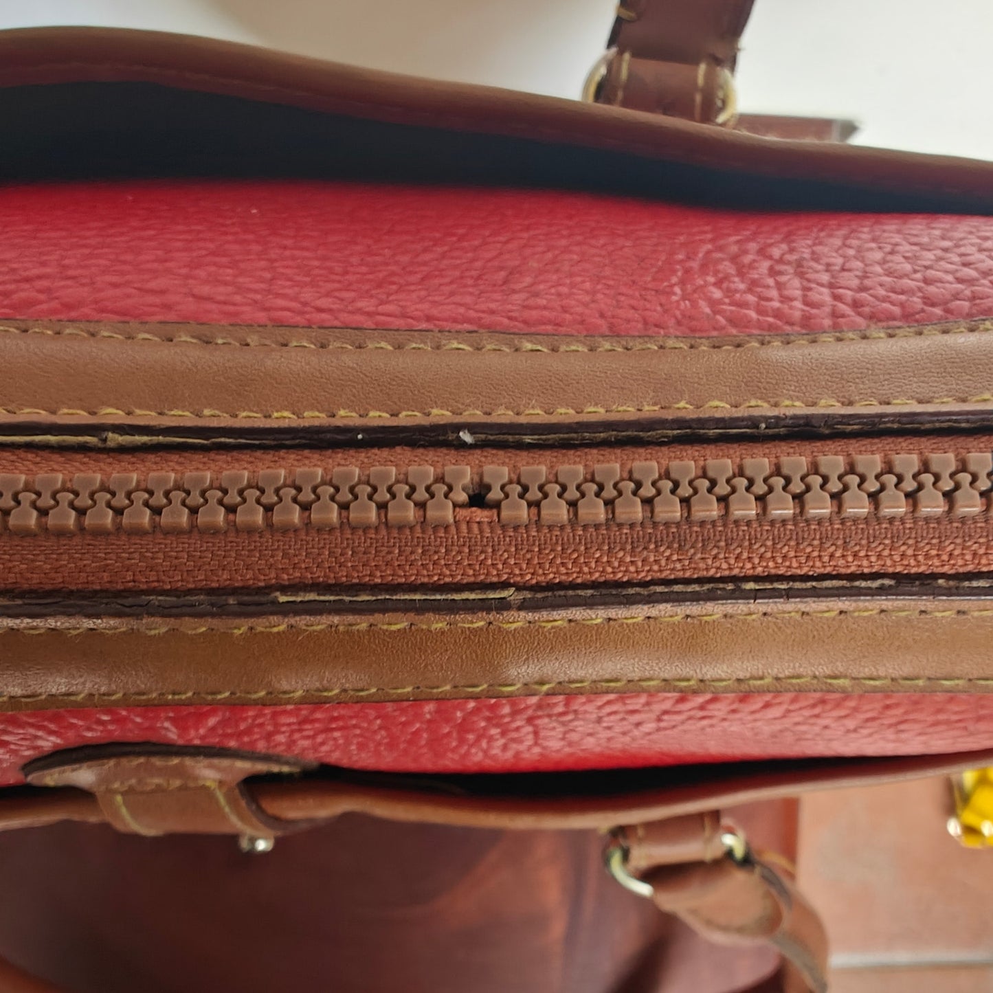 Dooney & Bourke All Weather Leather Satchel – Red Pebbled w/ British Tan Trim, Zip-Top, Vintage 80s/90s