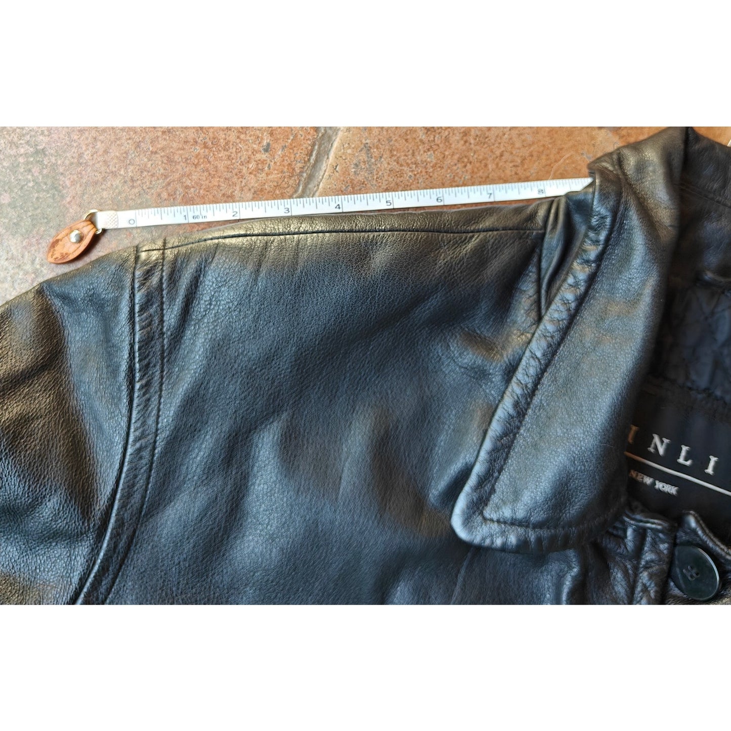 Winlit New York Genuine Leather Car Coat Black Button Front Quilted Lined Jacket (Vintage/90s)