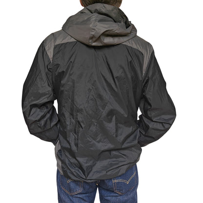 Columbia Men’s Hooded Rain Jacket Black/Gray Lightweight Windbreaker – Size L