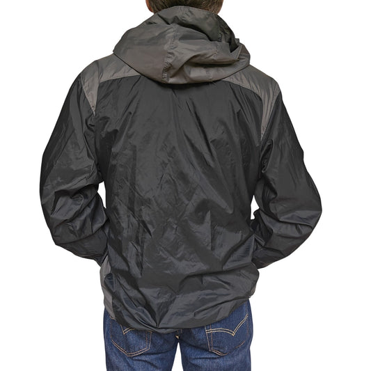 Columbia Men’s Hooded Rain Jacket Black/Gray Lightweight Windbreaker – Size L