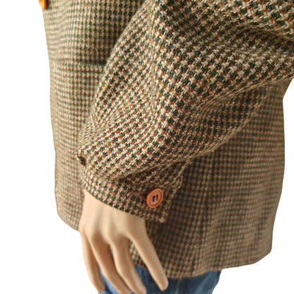 Vintage 70s Wool Tweed Jacket Made in Uruguay Brown Checkered Houndstooth Coat