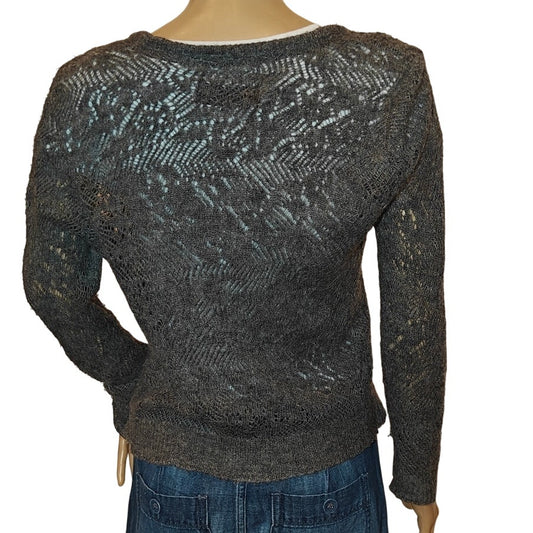 Abercrombie & Fitch Gray Open Knit Cardigan Sweater Women’s Large Button Front