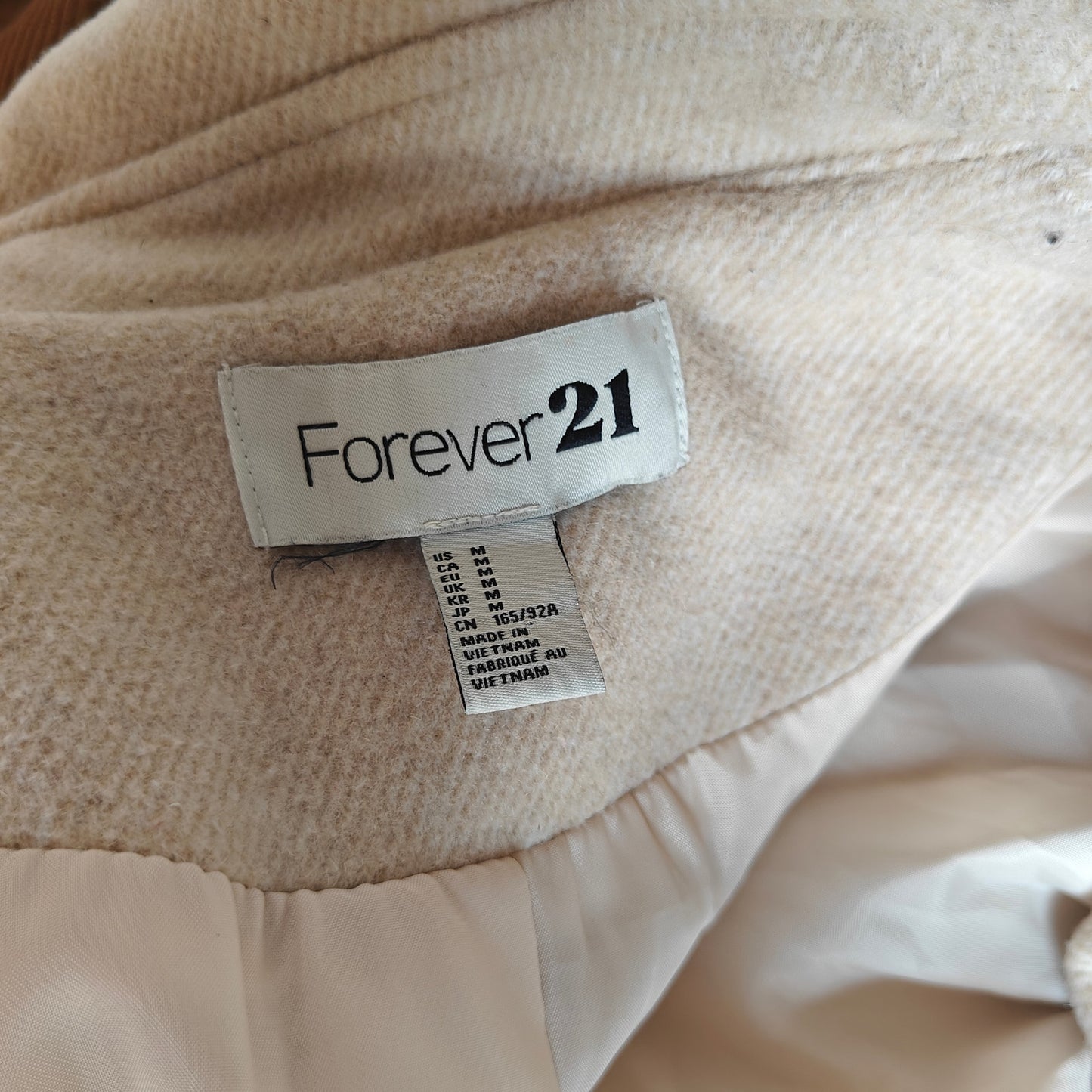 Forever 21 Belted Peacoat Beige Wool Blend Double Breasted Women M