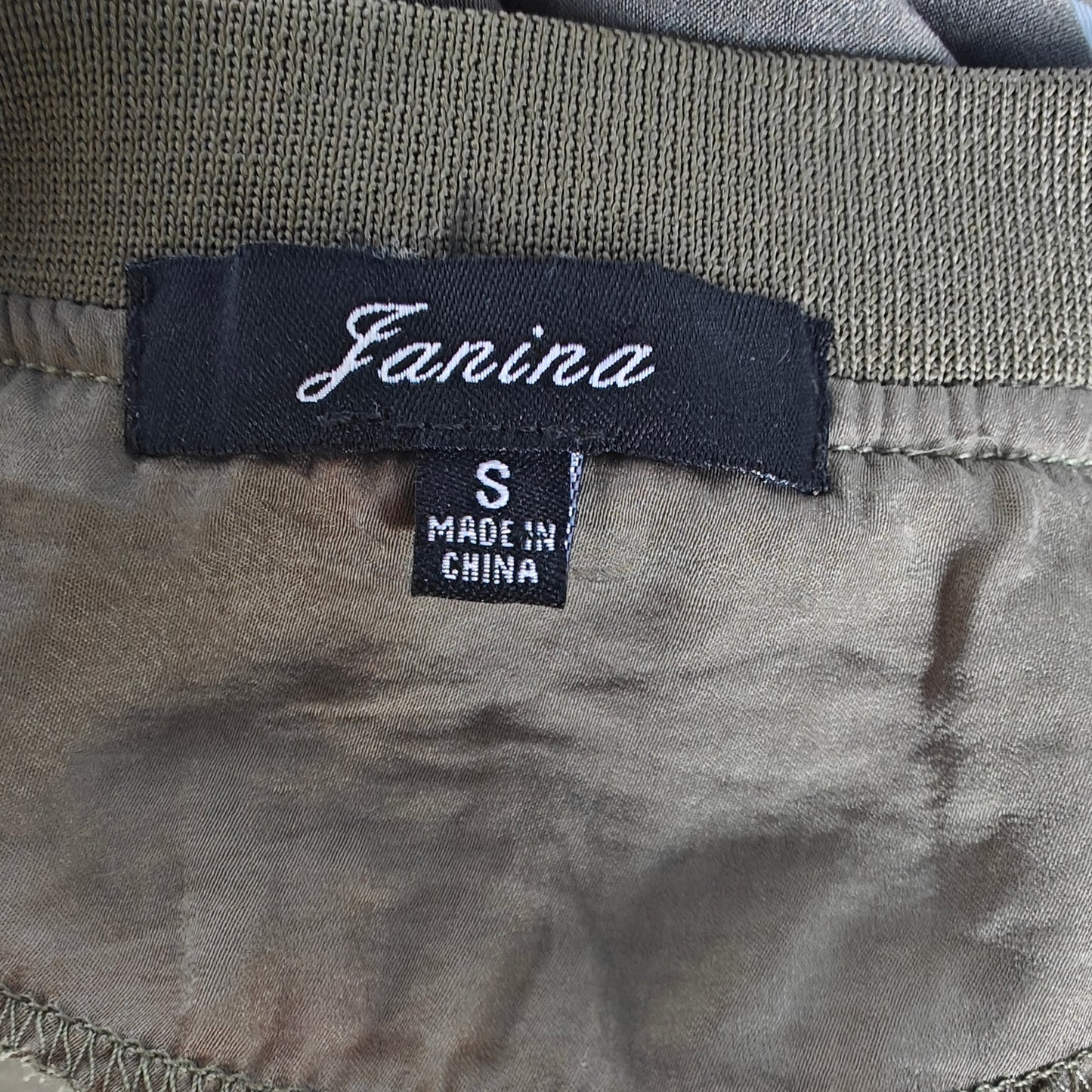 Janina Floral Embroidered Bomber Jacket Olive Zip Drawstring Hem S