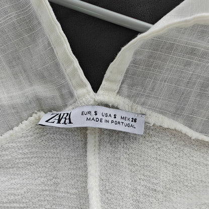 ZARA Linen-Blend Plunge Crop Top Ivory Sleeveless Bustier Wrap Waist – Size S, Made in Portugal