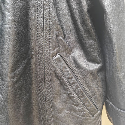 Winlit New York Genuine Leather Car Coat Black Button Front Quilted Lined Jacket (Vintage/90s)
