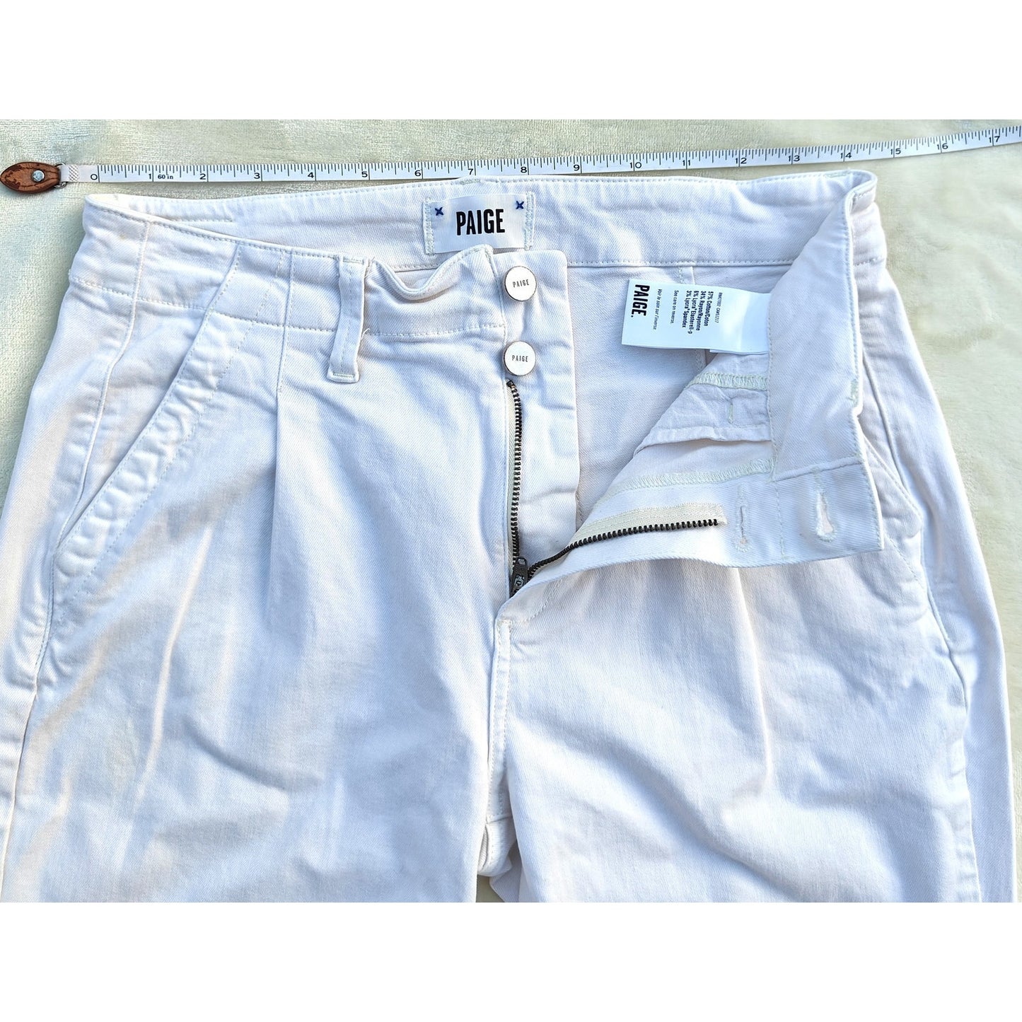 Paige Mayslie-Style White Denim Joggers Sz 28 High Rise Elastic Cuffs