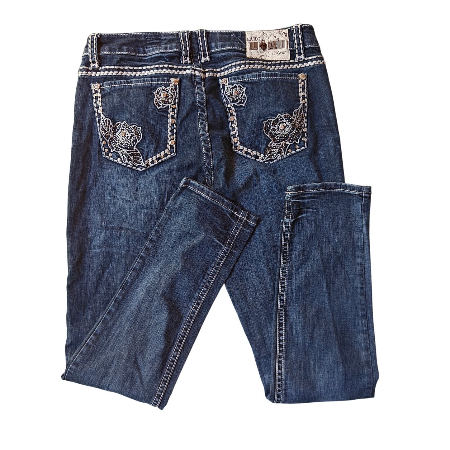 LA Idol USA Jeans Sz 15 W31 L31 Rhinestone Skinny Dark Wash Stretch