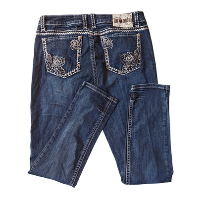 LA Idol USA Jeans Sz 15 W31 L31 Rhinestone Skinny Dark Wash Stretch