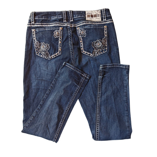 LA Idol USA Jeans Sz 15 W31 L31 Rhinestone Skinny Dark Wash Stretch