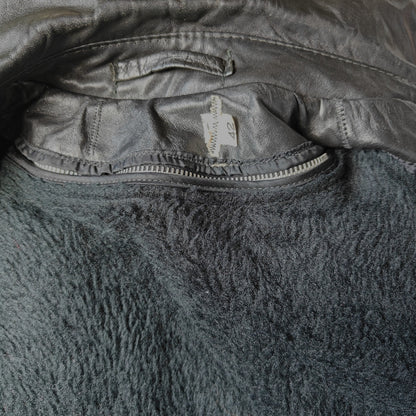 Men’s Black Leather Trench Coat Belted Zip-Out Liner Size 42 Military Style