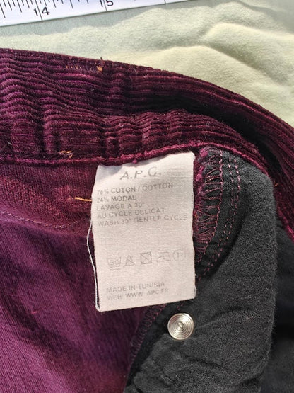 APC Burgundy Corduroy Straight Leg Pants - Size 30