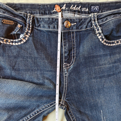 LA Idol USA Jeans Sz 15 W31 L31 Rhinestone Skinny Dark Wash Stretch