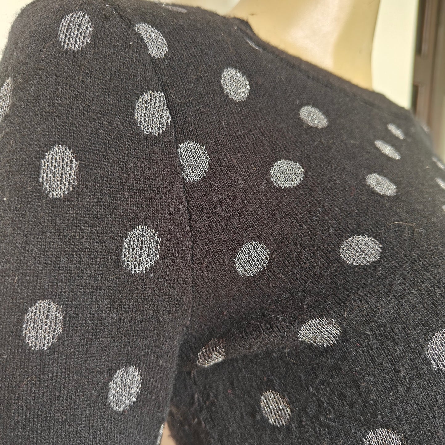 LOFT Silver Polka Dot Wool-Blend Sweater XS — Black Crewneck Long Sleeve
