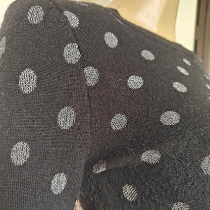LOFT Silver Polka Dot Wool-Blend Sweater XS — Black Crewneck Long Sleeve