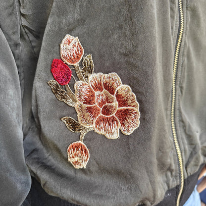 West Kei Floral Embroidered Lightweight Bomber Jacket Zip Front Size S