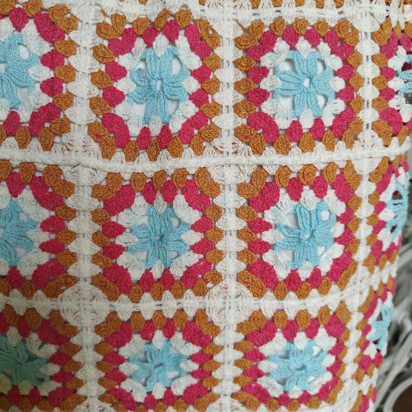 Willow & Wind Crochet Granny Square Knit Midi Dress Boho Festival Size S