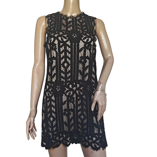 Speechless Black Lace Sleeveless Shift Dress, Nude Lining, Size Small